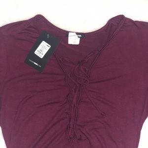 MAROON RED LACE UP BODYSUIT FASHIONNOVA